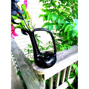 MCM Vase Jaru Pottery Bird Black With Handle 12" Vase Pitcher